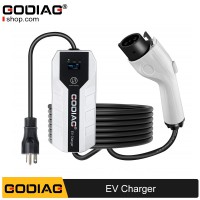 GODIAG Level 1+2 EV Charger, Adjustable 16Amp 110-240V, 20ft Cable NEMA 6-20 Plug and NEMA 5-15 Adapter for SAE J1772 EVs, PHEVs