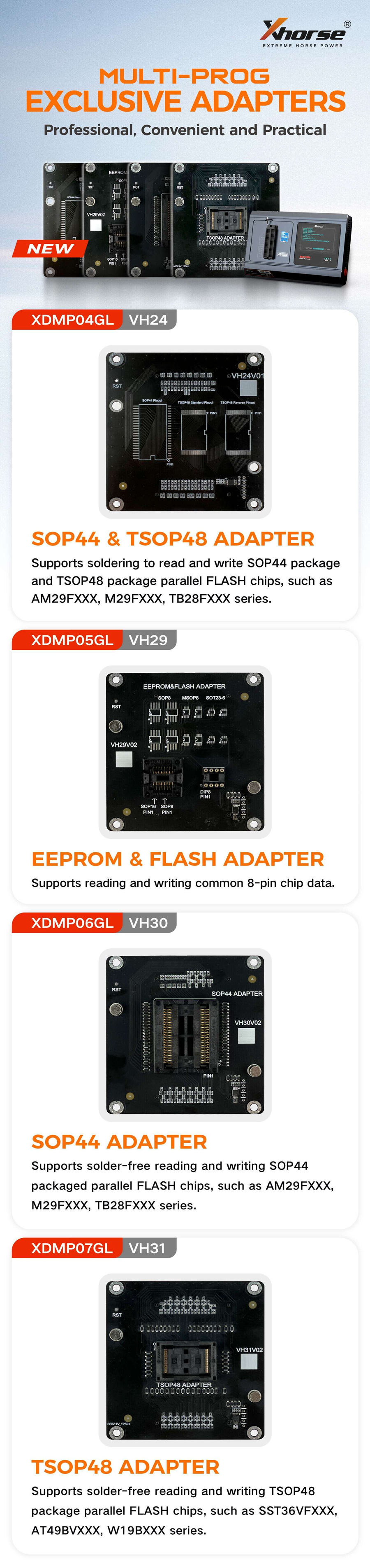 Xhorse VH24 SOP44 & TSOP48+VH29 EEPROM & FLASH+VH30 SOP44+VH31 TSOP48 Adapters