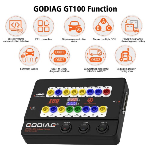 GODIAG GT100+ New Generation OBDII Break Out Box ECU Bench Connector with Electronic Current Display and CANBUS Protocol