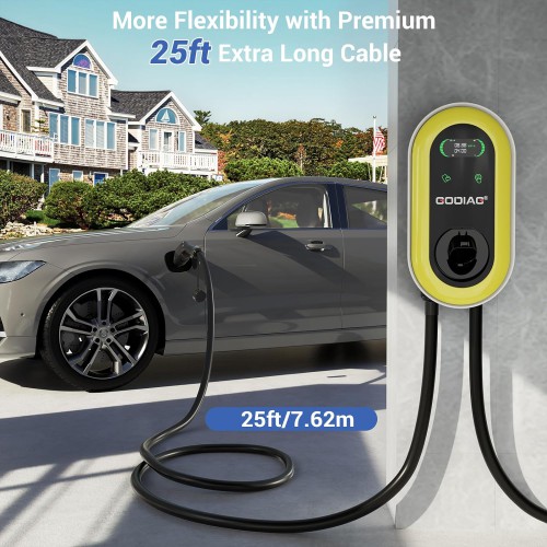 2024 GODIAG Hardwired Level 2 EV Charger, 40Amp/9.6kw 240V Wall-Mount Indoor/Outdoor Electric Car Fast Home Charging Station with 25ft Cable