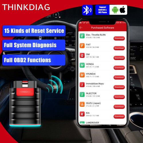 THINKCAR ThinkDiag Full Pro OBD2 Connector with All Car Brands and 16 Special Functions License & One Year Update Subscription