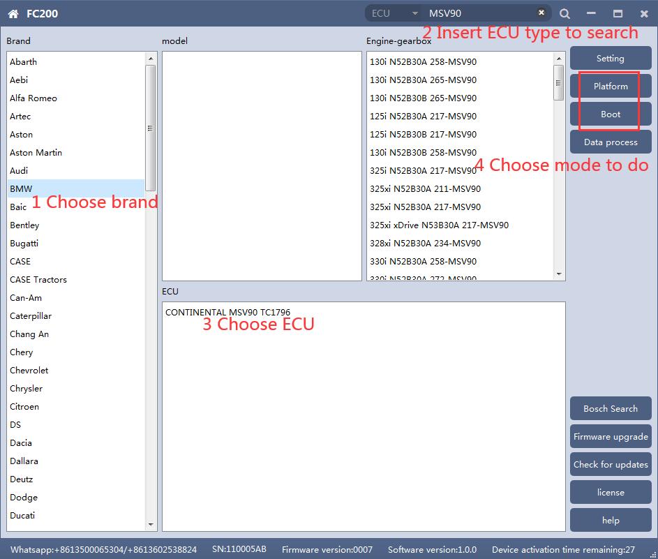 CG FC200 ECU Programmer Software Display